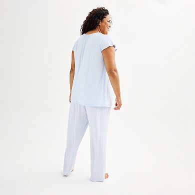 Plus Size Croft & Barrow® Smocking Short Sleeve Top & Pants Pajama Set