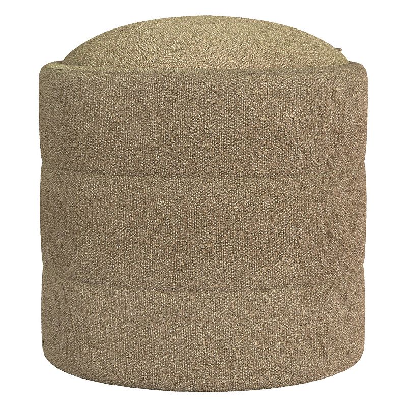 Storage Round Ottoman Brown Boucle - HomePop: Upholstered Vanity Stool, Footrest with MDF Frame