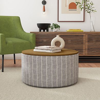 HomePop Storage Wooden Lid Ottoman