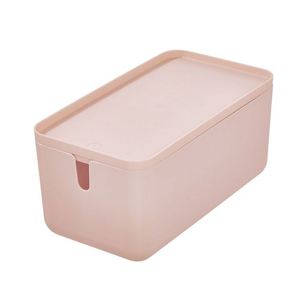 iDESIGN Cade Lidded Storage Bin Blush: Plastic Rectangular Organizer, No Assembly, 11.8&#34;x6.38&#34;
