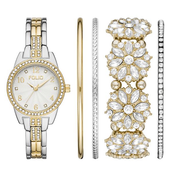 Folio Women's Two Tone Watch & Stackable Bracelet Set