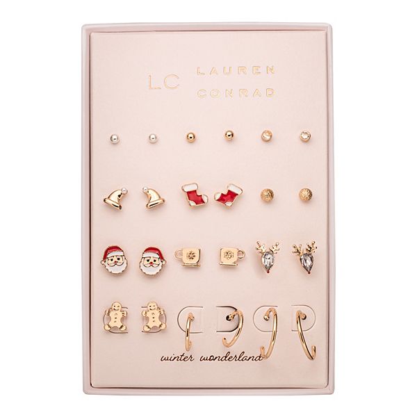 LC Lauren Conrad Santa Icons 12-piece Earrings Set - Gold Tone