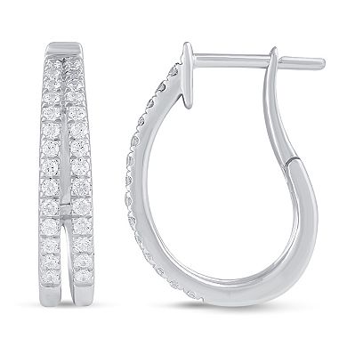 Royal Aura Sterling Silver 1/2 Carat T.W. Diamond Double Row Hoop Earrings
