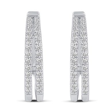 Royal Aura Sterling Silver 1/2 Carat T.W. Diamond Double Row Hoop Earrings