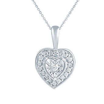 Royal Aura Sterling Silver 1/8 Carat T.W. Diamond Heart Pendant Necklace