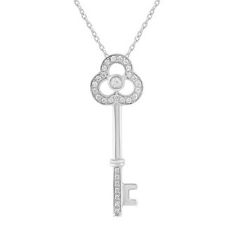 Royal Aura Sterling Silver 1/6 Carat T.W. Diamond Fashion Key Pendant Necklace