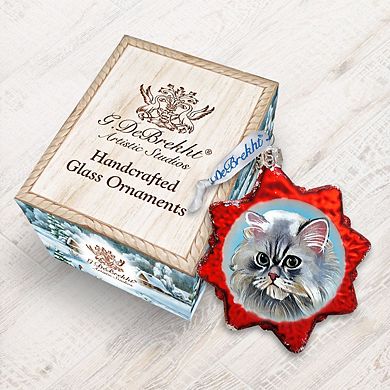 Designocracy Long Haired Family Kitten Glass Ornament by G. DeBrekht Pets Dog and Cats Decor