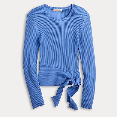 Tie-Front Rib-Knit Cropped Sweater
