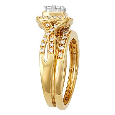 Simply Vera Vera Wang 14k Gold 1/2 Carat T.W. Certified Diamond Square Halo Engagement Ring Set - Size: 7