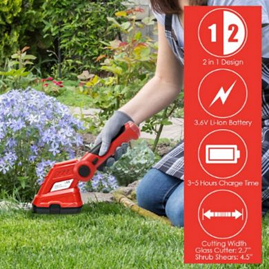 Compact 3.6V Cordless Grass Cutter Shrub Trimmer - Dual Functionality for Precise Trimming