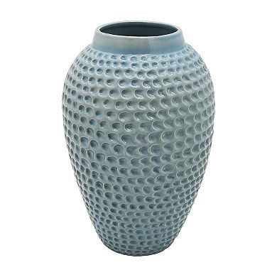 Everyday Decor Large Round Blue Textured Vase Table Decor