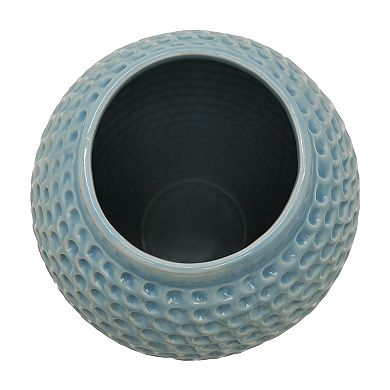 Everyday Decor Large Round Blue Textured Vase Table Decor
