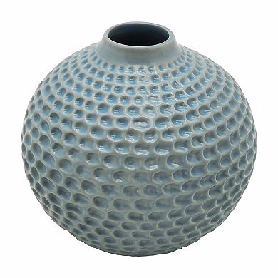 Everyday Decor Small Round Blue Textured Vase Table Decor