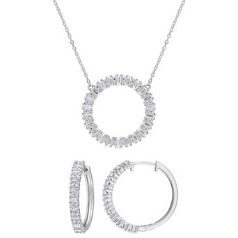 Stella Grace Sterling Silver Lab-Created Moissanite Hoop Earrings & Necklace Set