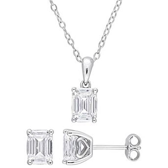 Stella Grace Sterling Silver Lab-Created Moissanite Solitaire Earrings & Heart Pendant Necklace Set