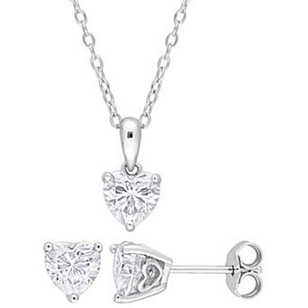 Stella Grace Sterling Silver Lab-Created Moissanite Heart Solitaire Earrings & Pendant Necklace Set