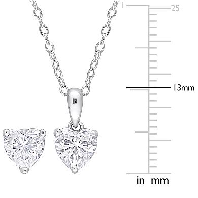 Stella Grace Sterling Silver Lab-Created Moissanite Heart Solitaire Earrings & Pendant Necklace Set