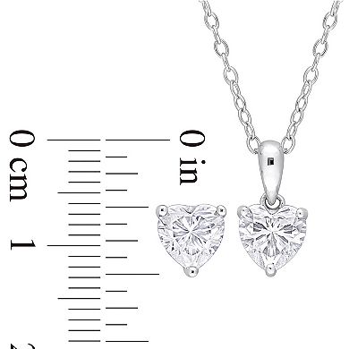 Stella Grace Sterling Silver Lab-Created Moissanite Heart Solitaire Earrings & Pendant Necklace Set