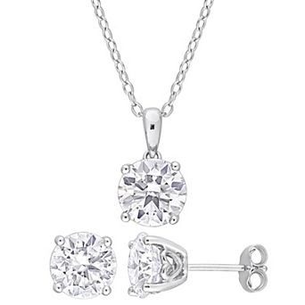 Stella Grace Sterling Silver Lab-Created Moissanite Solitaire Earrings & Pendant Necklace Set