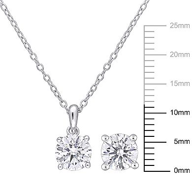 Stella Grace Sterling Silver 3 Carat T.W Lab-Created Moissanite Solitaire Earrings & Pendant with Chain