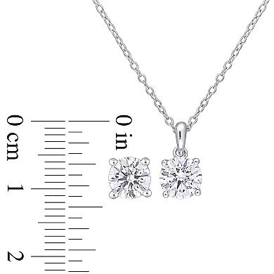 Stella Grace Sterling Silver 3 Carat T.W Lab-Created Moissanite Solitaire Earrings & Pendant with Chain