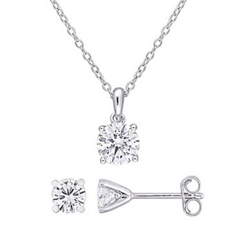 Stella Grace Sterling Silver Lab-Created Moissanite Solitaire Earrings & Pendant Necklace Set