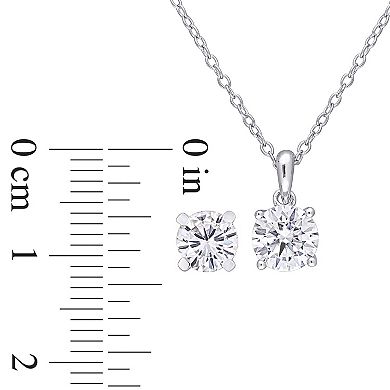 Stella Grace Sterling Silver Lab-Created Moissanite Solitaire Earrings & Pendant Necklace Set