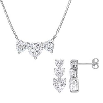 Stella Grace Sterling Silver Lab-Created Moissanite Triple Heart Earrings & Necklace Set