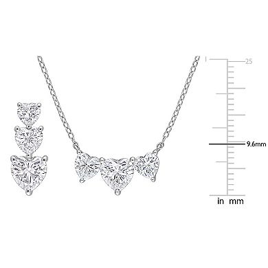 Stella Grace Sterling Silver Lab-Created Moissanite Triple Heart Earrings & Necklace Set