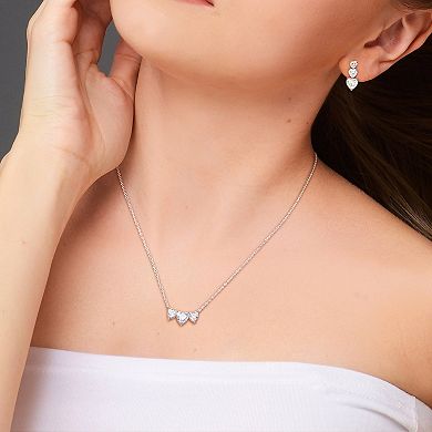 Stella Grace Sterling Silver Lab-Created Moissanite Triple Heart Earrings & Necklace Set