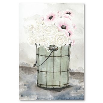 COURTSIDE MARKET Ice Cream Bucket Of Flowers Canvas Wall Art