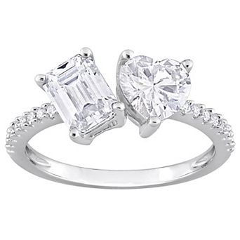 Stella Grace Sterling Silver Lab-Created Moissanite Octagon Heart Two-Stone Ring