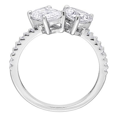 Stella Grace Sterling Silver Lab-Created Moissanite Octagon Heart Two-Stone Ring