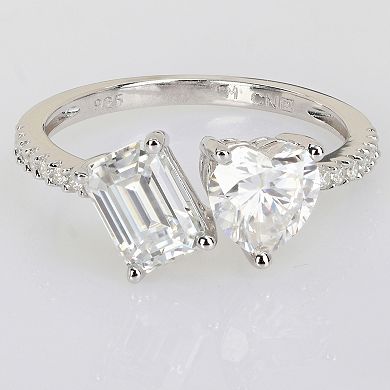 Stella Grace Sterling Silver Lab-Created Moissanite Octagon Heart Two-Stone Ring