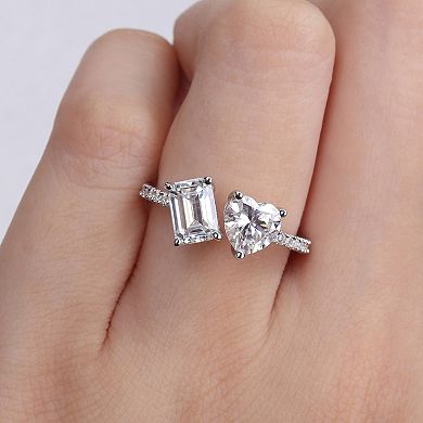 Stella Grace Sterling Silver Lab-Created Moissanite Octagon Heart Two-Stone Ring