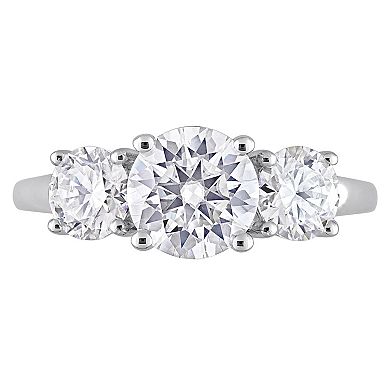 Stella Grace Sterling Silver Lab-Created Moissanite Three-Stone Engagement Ring