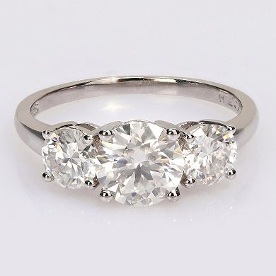 Stella Grace Sterling Silver Lab-Created Moissanite Three-Stone Engagement Ring