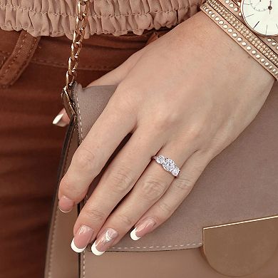 Stella Grace Sterling Silver Lab-Created Moissanite Three-Stone Engagement Ring