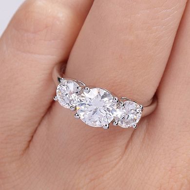 Stella Grace Sterling Silver Lab-Created Moissanite Three-Stone Engagement Ring