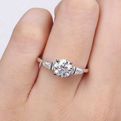 Stella Grace Sterling Silver Lab-Created Moissanite 3-Stone Ring