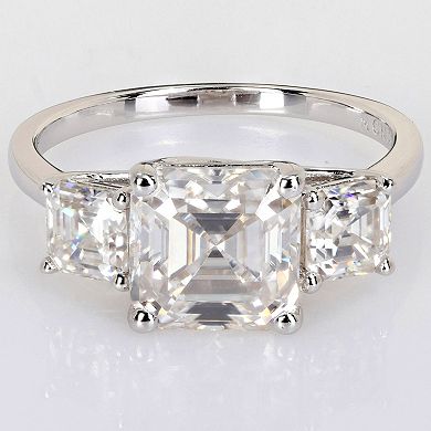 Stella Grace Sterling Silver Lab-Created Moissanite 3-Stone Ring