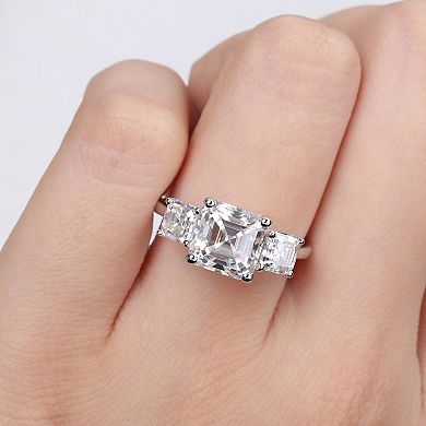 Stella Grace Sterling Silver Lab-Created Moissanite 3-Stone Ring
