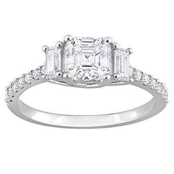 Stella Grace Sterling Silver Lab-Created Moissanite 3-Stone Ring