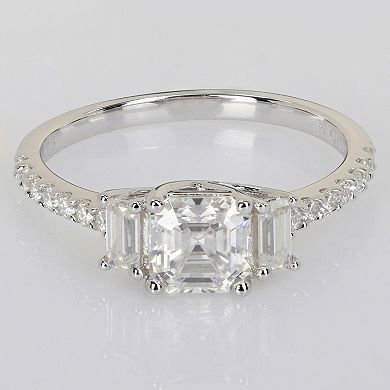 Stella Grace Sterling Silver Lab-Created Moissanite 3-Stone Ring