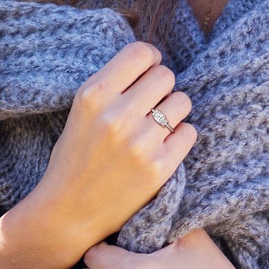 Stella Grace Sterling Silver Lab-Created Moissanite 3-Stone Ring