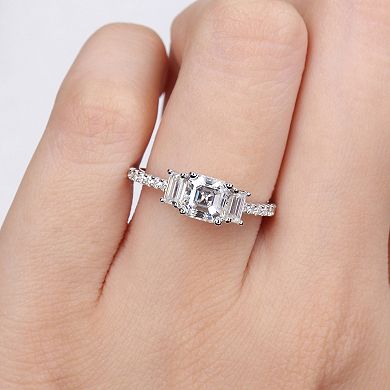 Stella Grace Sterling Silver Lab-Created Moissanite 3-Stone Ring