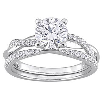 Stella Grace Sterling Silver Lab-Created Moissanite Crossover Engagement Ring Set