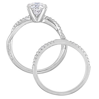 Stella Grace Sterling Silver Lab-Created Moissanite Crossover Engagement Ring Set