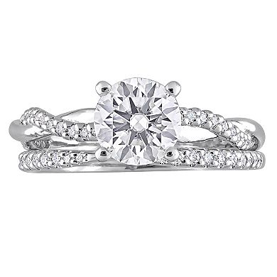 Stella Grace Sterling Silver Lab-Created Moissanite Crossover Engagement Ring Set