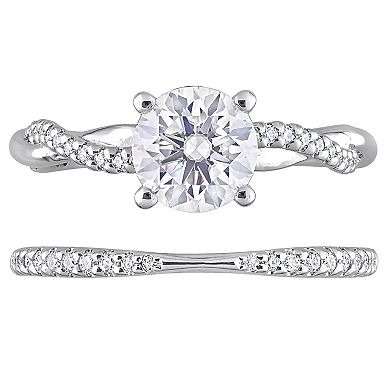 Stella Grace Sterling Silver Lab-Created Moissanite Crossover Engagement Ring Set